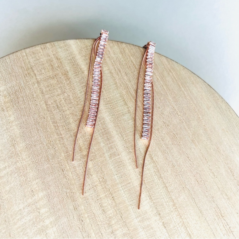 Stainless steel stone tassel earrings